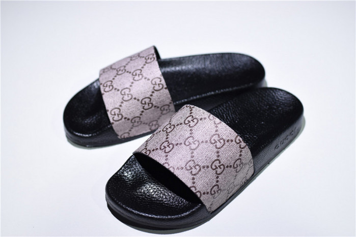 gc leather slide sandal with plaid